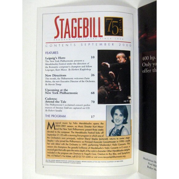 New York City Philharmonic Stagebill 2000 Lincoln Center Mendelssohn Celebration - Picture 5 of 9